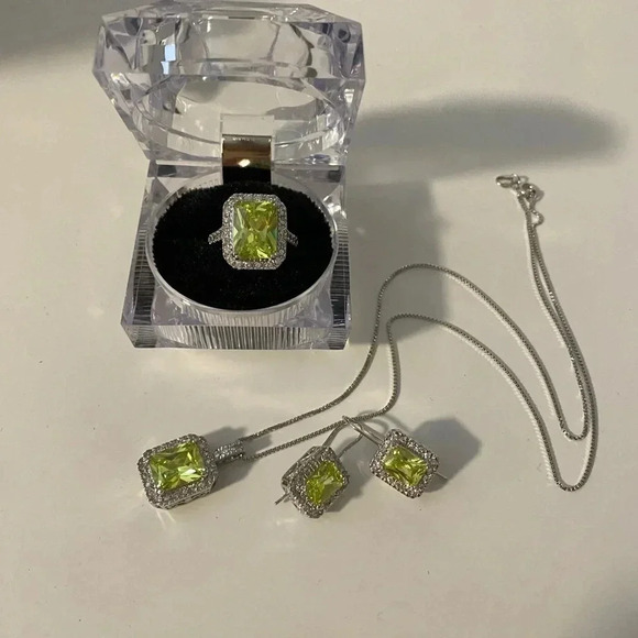 Jewelry - NEW - Yellow Cubic Zirconia- Sterling Silver 925 Necklace, Earrings & ring set